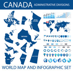 Wall Mural - Canada state administrative divisions and World map