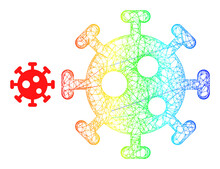 Mesh Net Virus Frame Icon With Spectral Gradient. Bright Frame Network Virus Icon. Flat Frame Created From Virus Pictogram And Intersected Lines.