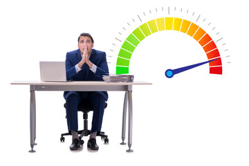 Businessman with meter measuring his stress level