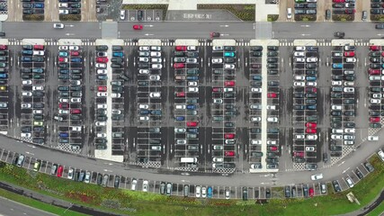 Wall Mural - Aerial footage of a busy car park located in the shopping centre in Leeds West Yorkshire known as The Springs, showing parking cars parking and looking for empty spaces.