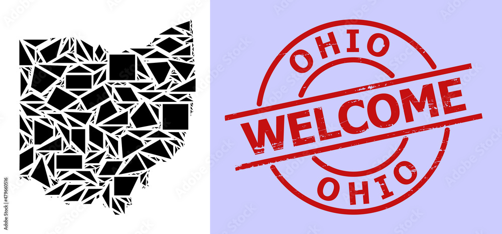 Simple geometric mosaic map of Ohio State with corroded stamp imitation ...