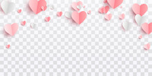 Valentines Hearts Postcard. Paper Flying Elements On Transparent Background. Vector Symbols Of Love In Shape Of Heart For Happy Women's, Mother's, Valentine's Day, Birthday Greeting Card Design. PNG	