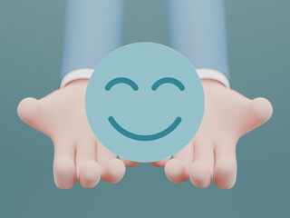 Wall Mural - Hand holding paper cut happy smile face, Positive thinking, Mental health assessment, World mental health day concept, 3d rendering illustration