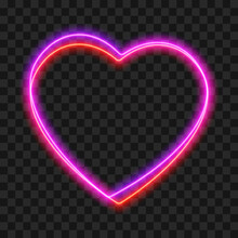 Abstract Neon Hearts Frame, Red And Purple Light, Isolated On Transparent Background, Vector Illustration.