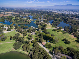 Canvas Print - Sunny aerial view of Whittier Narrows Recreation