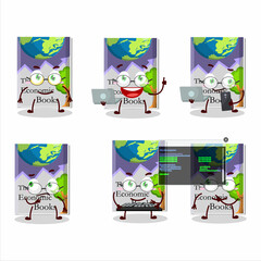 Wall Mural - Economic books Programmer cute cartoon character with