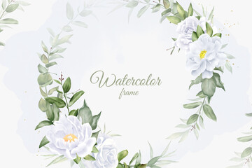 Wall Mural - Elegant Watercolor Floral Wreath Background Design with Hand Drawn Peony and Leaves