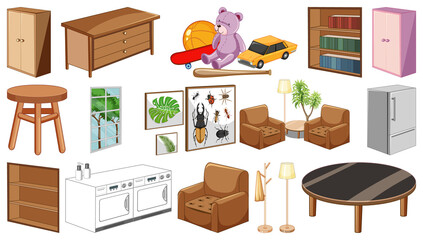 Wall Mural - set of interior furniture and decorations