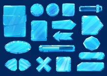 Ice Crystal User Panel Interface Buttons, Sliders, Arrows And Keys Game Asset Ui Set. Blue Iced Vector Menu Azure Textured Blocks, Gui Frozen Cartoon 2d Life, Loading Bar, Cross And Plaques