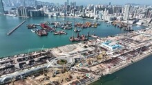 Aerial View Of Hong Kong Kai Tak Construction, Stadium With Sports Facilities ,Residential And Commercial  