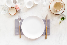 Crockery Set - Table Setting For Dinner With Dishes And Glasses