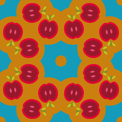 Poster - Half red apples with green leafs vector seamless repeat pattern print