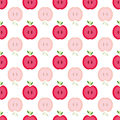 Poster - Half red apples with green leafs vector seamless repeat pattern print