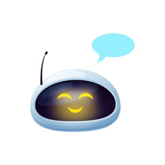 Aufkleber - Chatterbot customer support service chatting bot with glowing eyes and speech bubble isolated cartoon character. Vector virtual online support chatbot ai assistant helper, messenger application robot