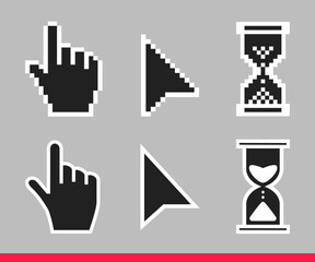 Leinwandbilder - Pointer hand, arrow and hourglass loading clock mouse cursors icon sign graphic element flat style design vector illustration set. Simplistic pictogram indicator sign, endless time process idea.