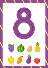Cute flashcard how to write number eight. Worksheet for kids.