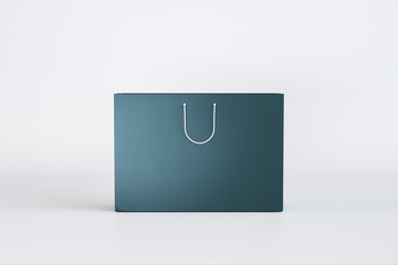 Poster - Empty blue shopping bag on light background with mock up place. Purchase and commerce concept. 3D Rendering.