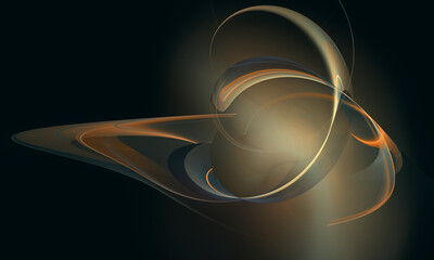 Wall Mural - Fantastic digital background illustrates dynamic shining curves and waves with tiny shimmering edges in dark space. Dancing lights in hazy dimension. Great as cover print for electronics, backdrop.