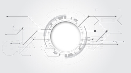 Wall Mural - grey white abstract technology background with various technology elements hi-tech communication con