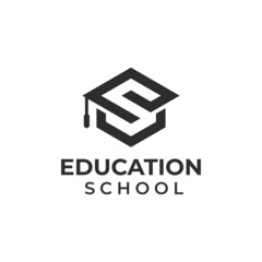 initial letter e, s for education school logo element with cap symbol icon. Online education logo design template