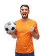 © Syda Productions - sport, leisure games and people concept - happy smiling man or football fan with soccer ball over white background