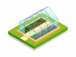 Isometric greenhouse on a white background. Organic food, agriculture.