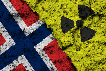Wall Mural - Concept of the Nuclear Energy Policy of Norway with a flag and a radiation hazard sign painted on a rough wall