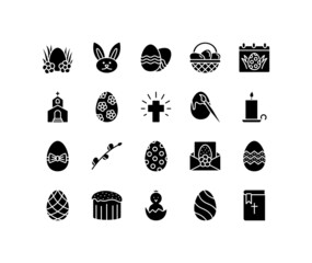 Wall Mural - Easter flat line icons set. Contains such icons as Colored egg, bunny, basket, cake and chick. Simple flat vector illustration for web site or mobile app