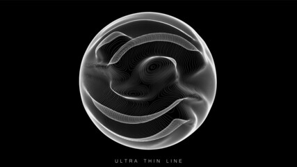 Poster - ultra thin line fluid geometry. dynamic vector distorted spheres.