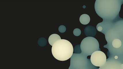 Aufkleber - Abstract 3d fluid metaball shape with light green balls. Synthwave liquid pastel organic droplets with gradient color.