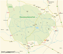 Vector Map Of The South African Pilanesberg National Park, North West Province, South Africa 