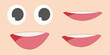 A set of cheerful smiles with mischievous eyes. Vector illustration.