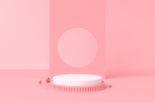 Abstract Minimal Scene, Pink Color Design For Cosmetic Or Product Display Podium 3d Render.	
