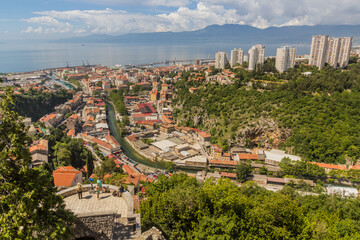 Sticker - RIJEKA, CROATIA - MAY 23, 2019: View of Rijeka from Trsat castle, Croatia