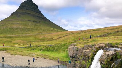 Wall Mural - Kirkjufell waterfalls in Iceland