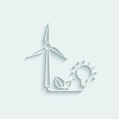 Wall Mural - green energy, renewable,  clean energy icon vector wind turbine and eco light bulb icon