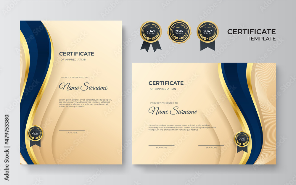 Premium professional blue gold certificate design template Stock Vector ...