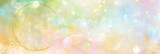 Fototapeta Kosmos - Banner mit goldener Blume des Lebens in einem pastellfarbenen Feld funkelnden Lichts 