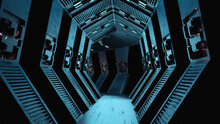 3d Rendering Of Spaceship Style Abstract Sci-fi Hallway Tunnel