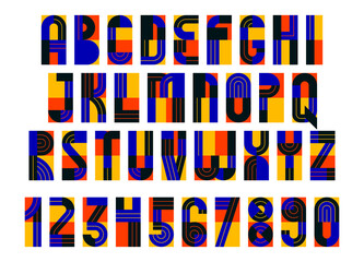 Poster - Geometric modern font vector design, geometrical typography alphabet letters set including numbers, abstract letters type.