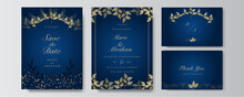 Modern Elegant Golden Blue Wedding Invitation Design Template