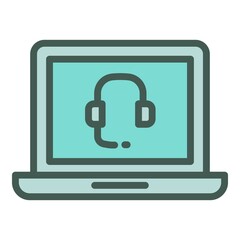 Poster - Call center laptop icon outline vector. Job work. Customer service