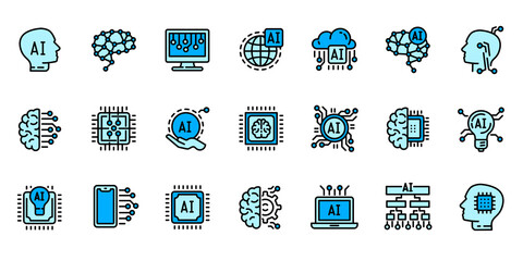 Poster - Artificial intelligence icons set outline vector. Robotic brain. People electronic