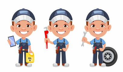 Wall Mural - Auto mechanic cartoon character.