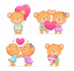 Wall Mural - Happy Valentines day, funny bears, set