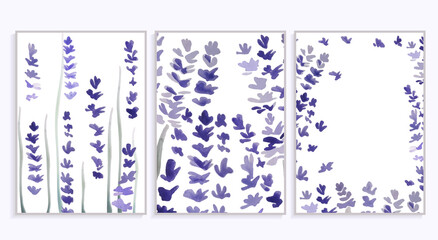 lavender flowers watercolor texture vector abstract background illustration set