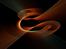 Abstract Image. Fractal Technological. 3D. Bending And Interweaving Of Orange Grids In Space On A Black Background. Graphic Element For Web Design.