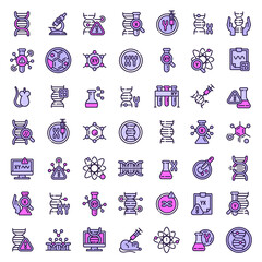 Poster - Genetic engineering icons set outline vector. Fractal genomics. Dna cell