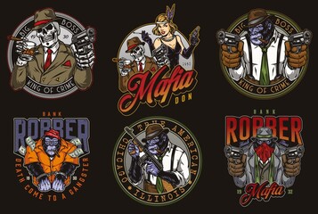 Poster - Collection of mafia characters badges