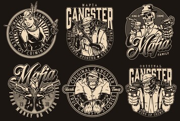 Sticker - Vintage set with mafia and casino characters